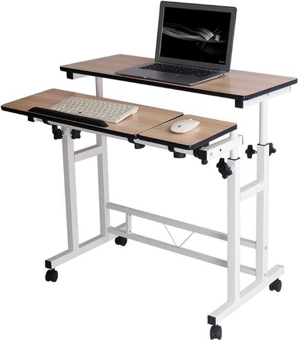 Mobile Stand Computer Workstation Rolling Adjustable Computer Laptop Desk Corner Desk from Poarmeey (White)