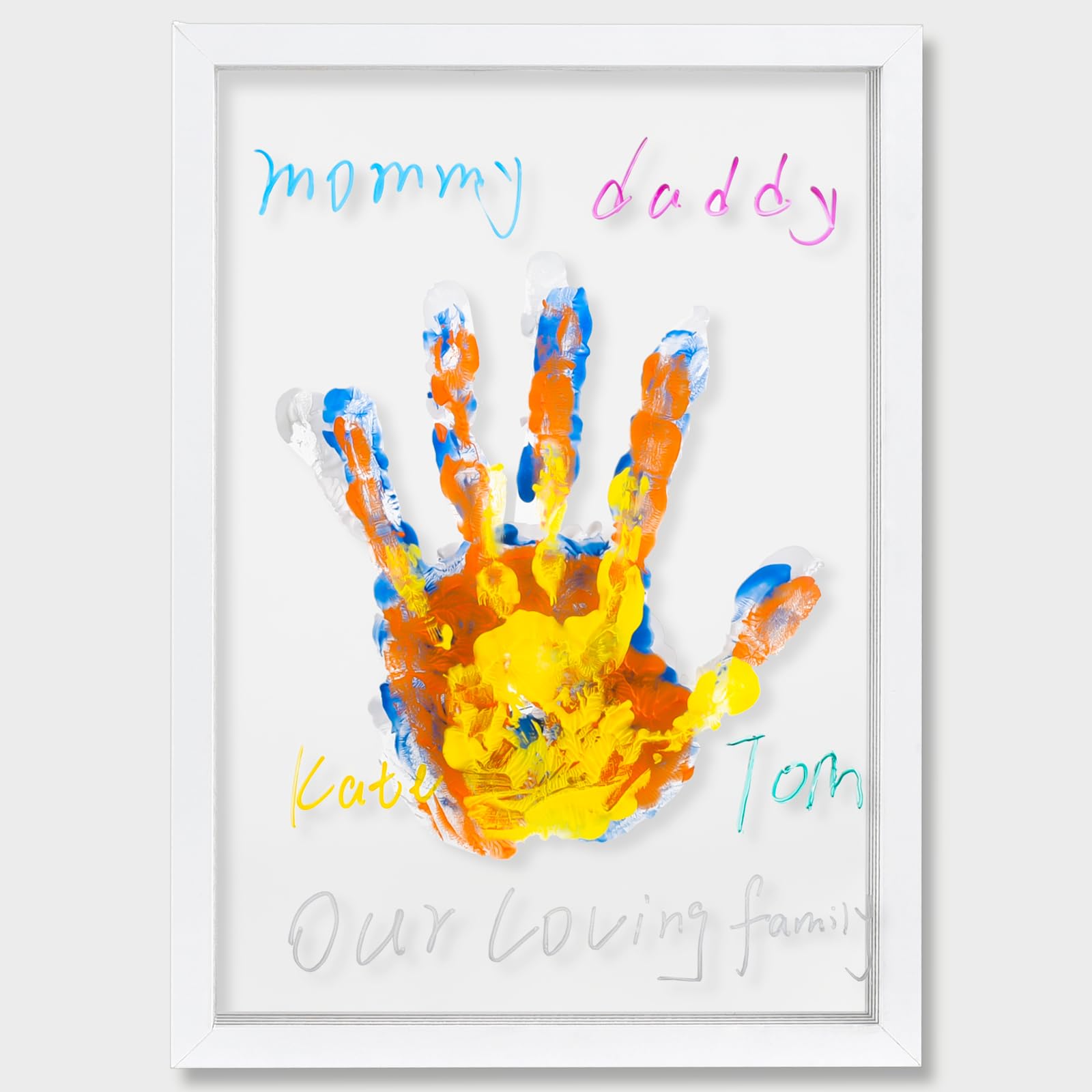 Family Handprint Frame Kit for 4 with 12 Paints&9 Pens,New Parents Gifts for Couples After Birth,Baby Shower Gifts for Mom and Dad,Mothers Fathers Day Craft Wood,Christmas Birthday Gift(White)
