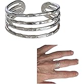 MiYa Jewelry Handmade Silver Open Adjustable Ring - Balls/Leaf/Multi Band - 925 Sterling Silver Size 7 Hug Ring for Women, Small Dainty Minimalist Ring