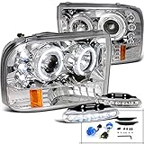 F250 Super Duty Excursion Chrome Halo Projector Headlights+6-LED Fog Lamps