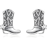 925 Sterling Silver Cowgirl Boot Earrings Stud Country Western Cowboy Jewelry Gifts for Women