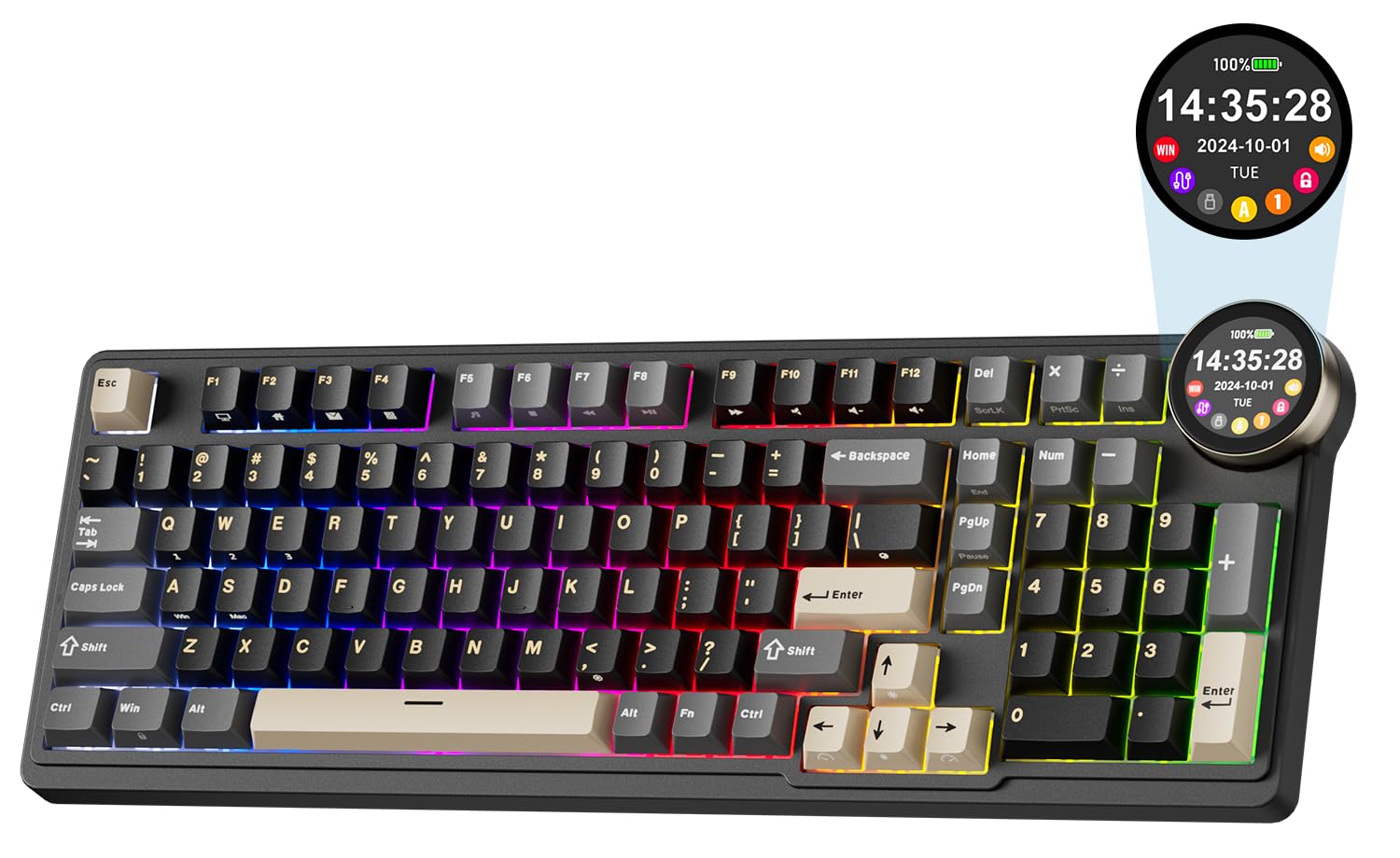 RK ROYAL KLUDGE N99 Wireless Mechanical Keyboard, Smart Display Screen & Knob, BT/2.4G/USB-C, 96% Hot Swappable Custom Keyboard, Pre-lubed Linear Switches, Gasket Mount, RGB Gaming Keyboards