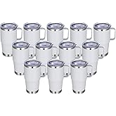 Abbrevi 20 oz Stainless Steel Tumbler with Handle Bulk Metal Insulated Tumblers Travel Coffee Mug with Handle Double Wall Tumbler Cup with Lid and Straw, White 12 Pack
