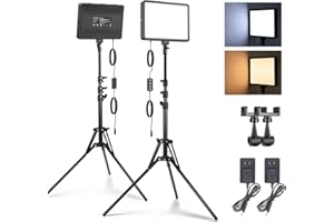 NEEWER Basics 2 Pack 25W LED Video Panel Lighting Kit, 2 59" Tripod Stands, 4 Cold Shoes, 2880lx/0.5m 2700-6500K Dimmable Slim Panel Light for Studio Photography Video Recording Live Streaming, BP25B