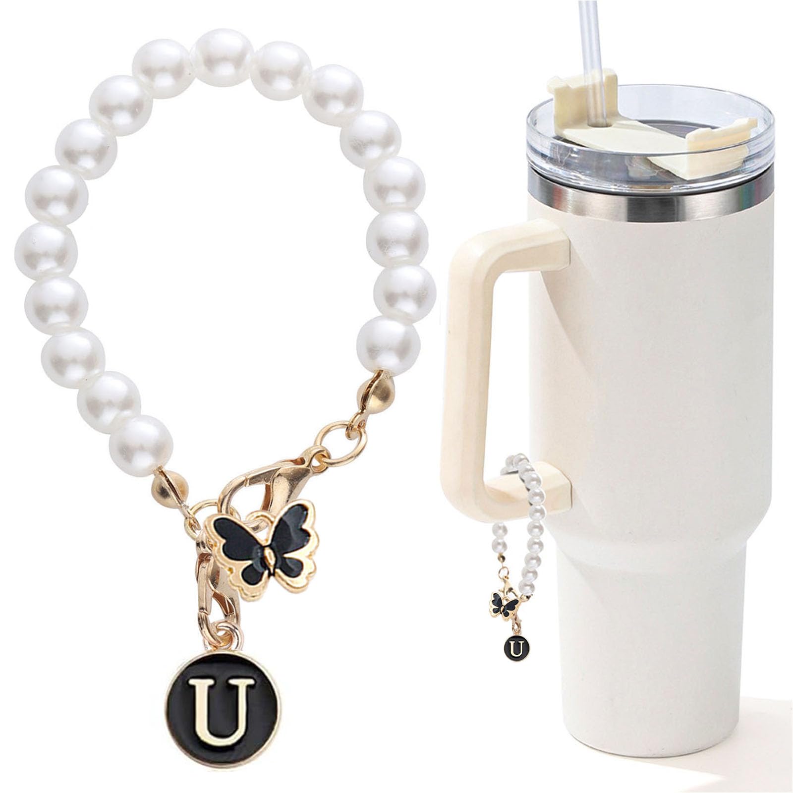 LUHOHI Letter Charm for Stanley Cup，Pearl Chain