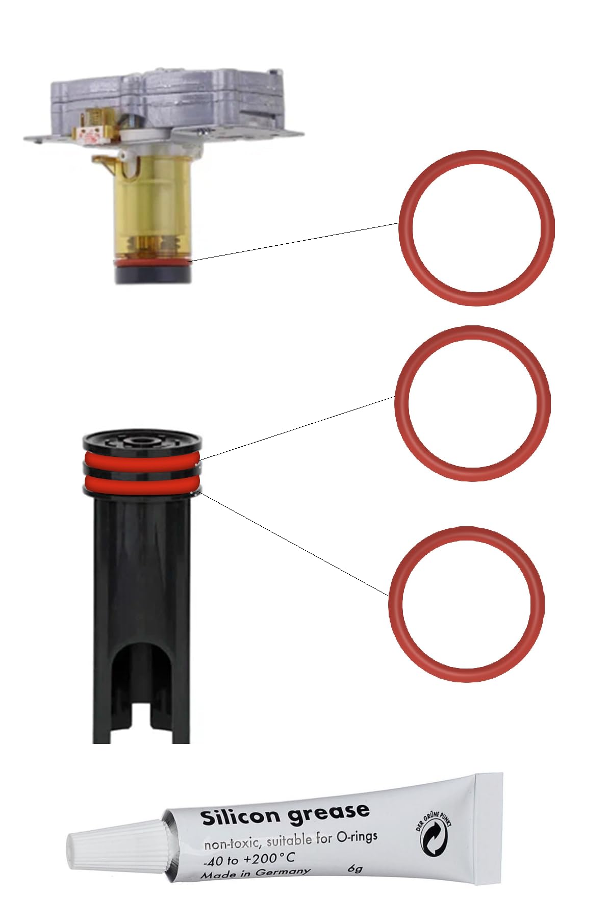 BremerLuft 3 x O-Ring + 6 g Diamond Silicone Grease Type 2, Compatible with Delonghi EABI EAM ECA ECAM ESAM EPAM ETAM AEG Philips for Brewing Unit Brewing Unit Contact Piston and Thermoblock