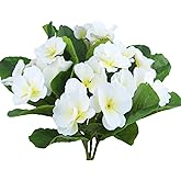 CITYES 4 Pcs Artificial Flowers Outdoor UV Resistant Silk Flowers Bulk White Artificial Wildflowers Spring Flowers Pansy Plants Faux Flowers for Planters Indoor Outside Garden Porch Window Decor