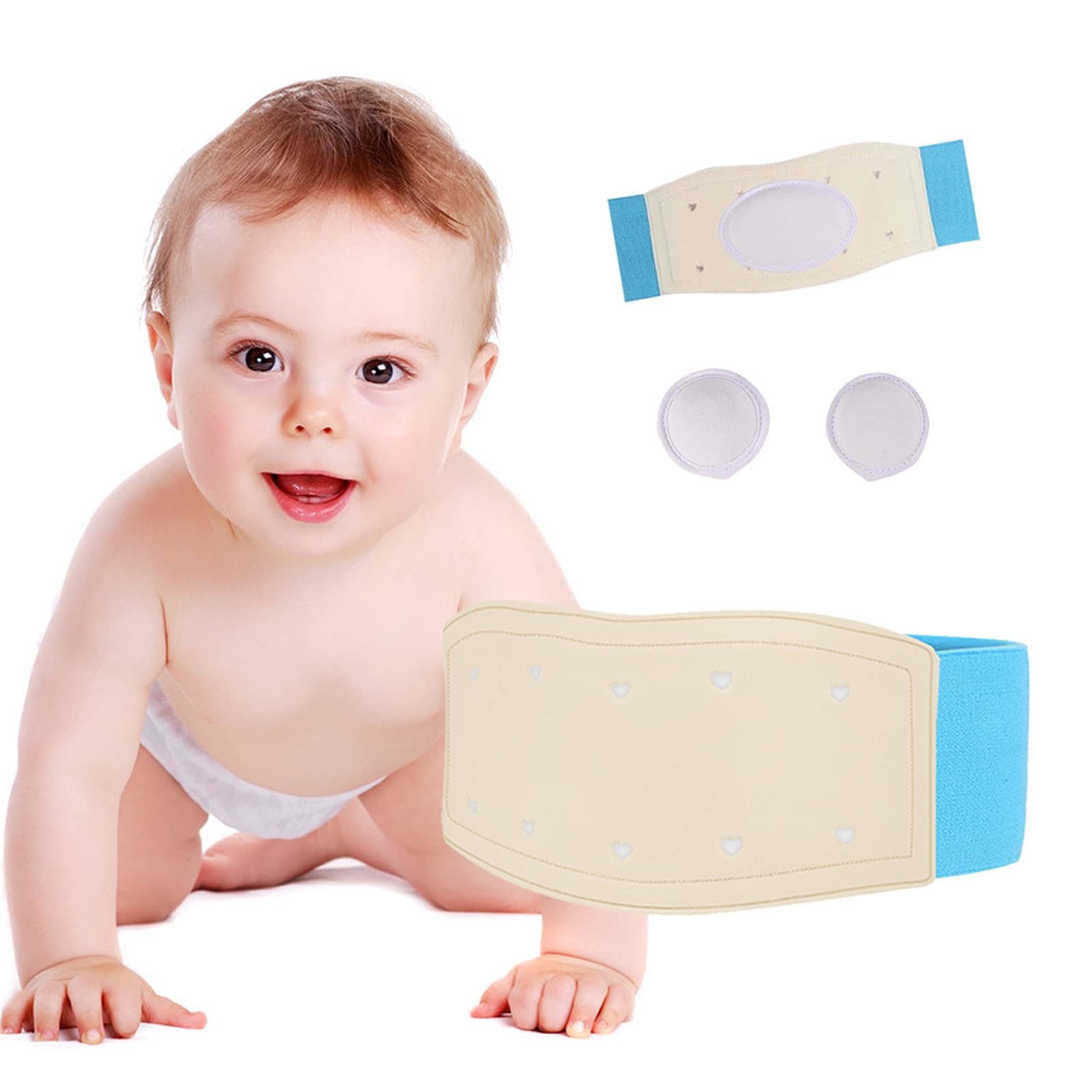 Photo 1 of Paskyee Umbilical Hernia Belt Baby Belly Button Band Infant Belly Wrap Abdominal Binder Hernia Truss Support Adjustable Navel Belly Band Newborn Umbilical Cord Blue