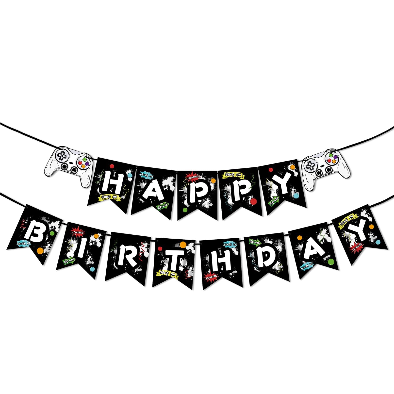 WERNNSAI Watercolor Video Game Birthday Banner - Gaming Birthday Party Decorations for Boys Kids Game Themed Party Supplies Pre-Assembled Bunting Garland Hanging Wall Decor