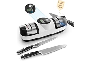 KISEELY Electric Knife Sharpener, 5 in 1 Knife Sharpening System with 3 Speed Setting, Rechargeable Professional Diamond Knife Sharpener with LED Display for Rough & Fine Sharpening (RT1)