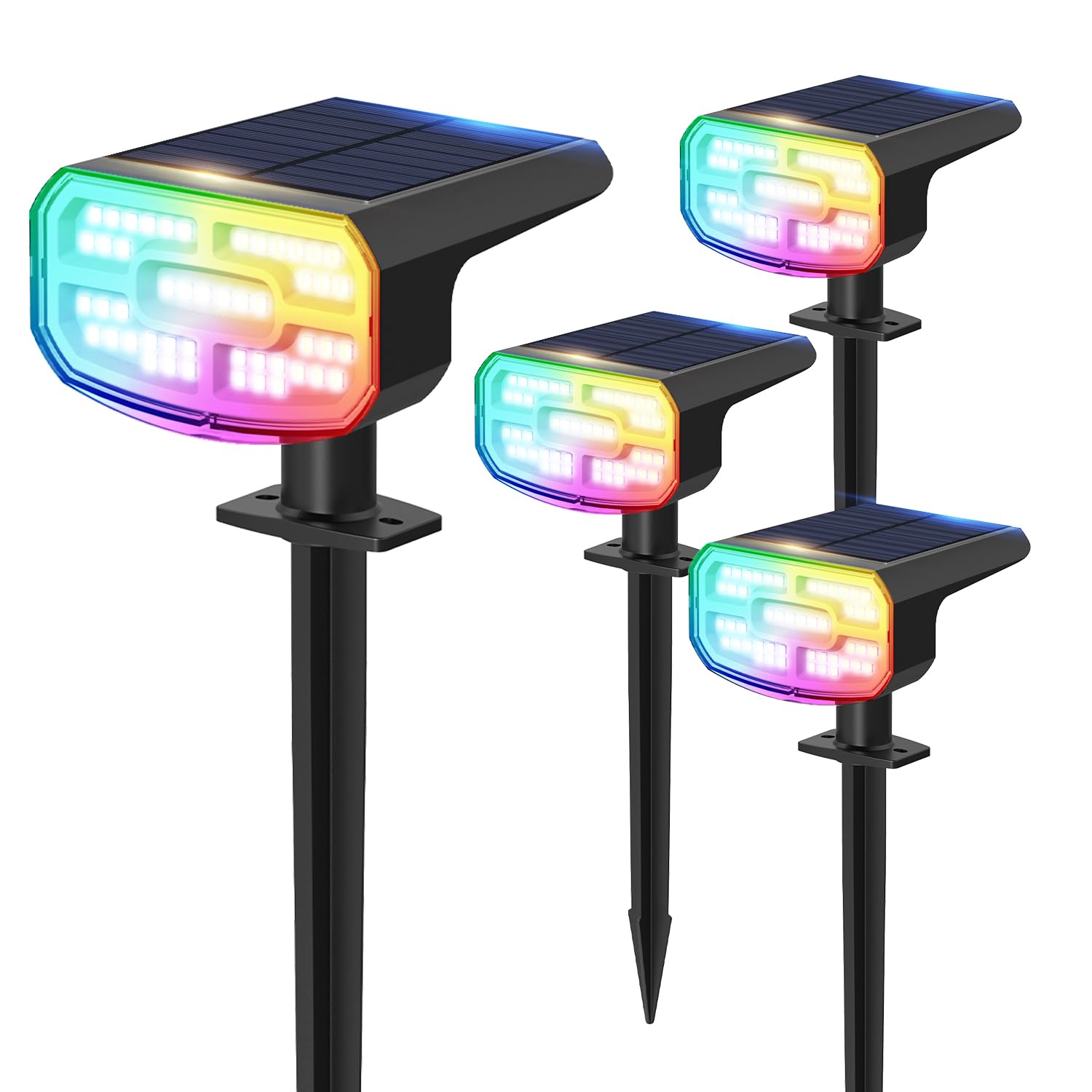 JEJOT Color Changing Solar Spot Lights Outdoor Waterproof IP65,9 Lighting Modes Multicolor RGB Halloween Spotlight for Porches Yard Gardens Landscape Deconrations-4 Pack Image JEJOT Color Changing Solar Spot Lights Outdoor Waterproof IP65,9 Lighting Modes Multicolor RGB Halloween Spotlight for Porches Yard Gardens Landscape Deconrations-4 Pack Image