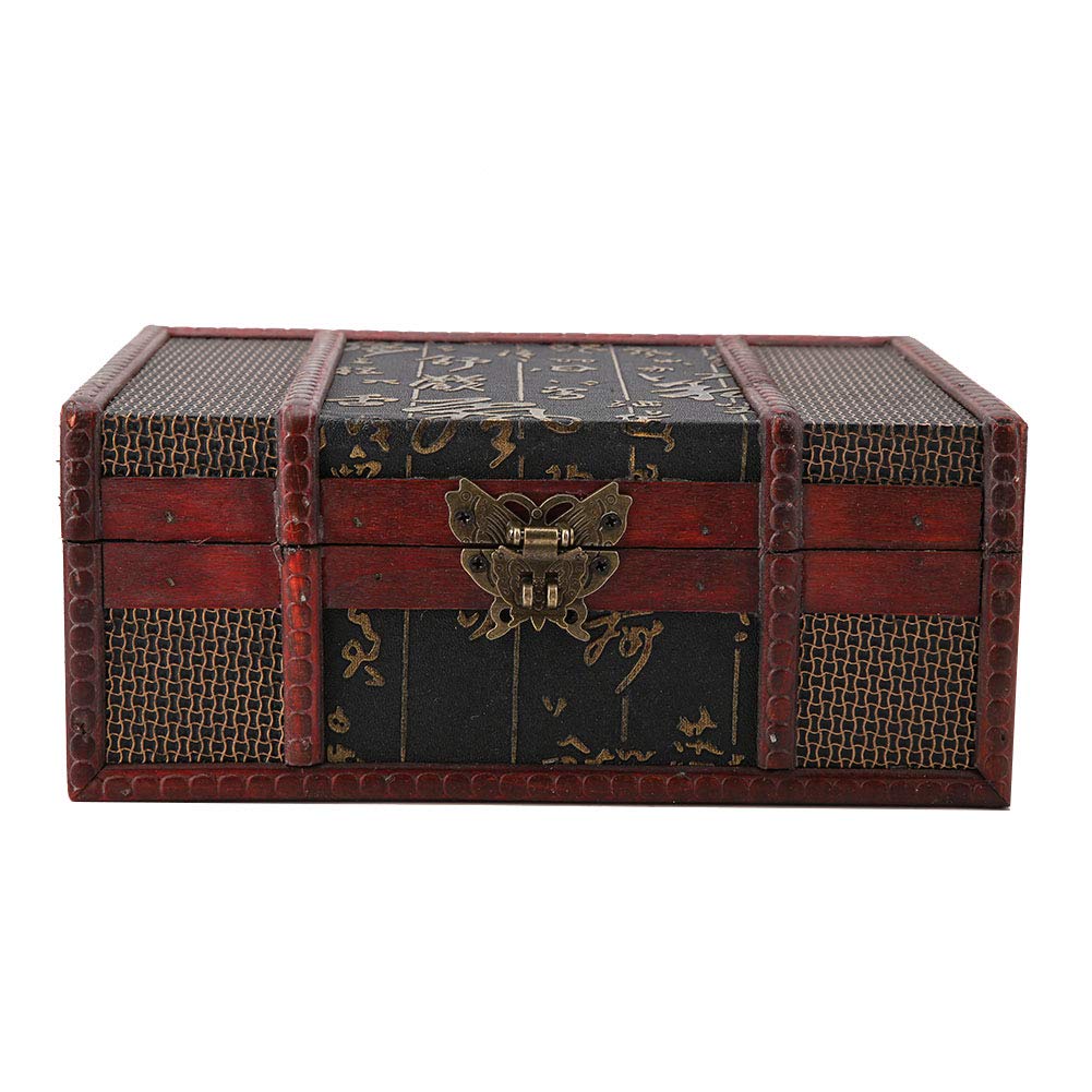 Dioche Retro Wooden Storage Box - Vintage Jewelry Organizer & Decorative Treasure Chest (Chinese Style with Lock)