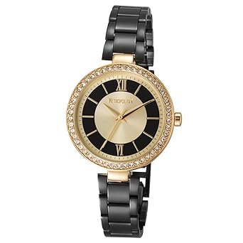 METROPOLITAN Damenuhr - Elite, schwarz/Gold - Made with Crystals from Swarovski