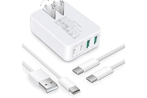 Flat Wall Charger,40W 4 Ports Slim PD Fast Charging Block Foldable Plug with 6FT USB C Charging Cable,Type C Power Adapter Co