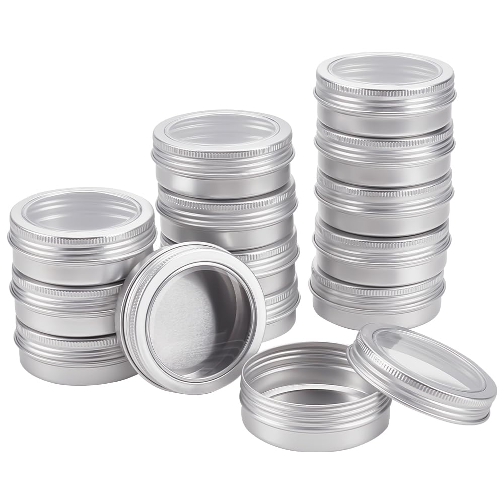 BENECREAT 14 Pcs 60ml Aluminum Tin Jars, Round Aluminum Tin Cans Cosmetic Containers with Screw Lid for DIY Crafts Candle Travel Storage-Platinum