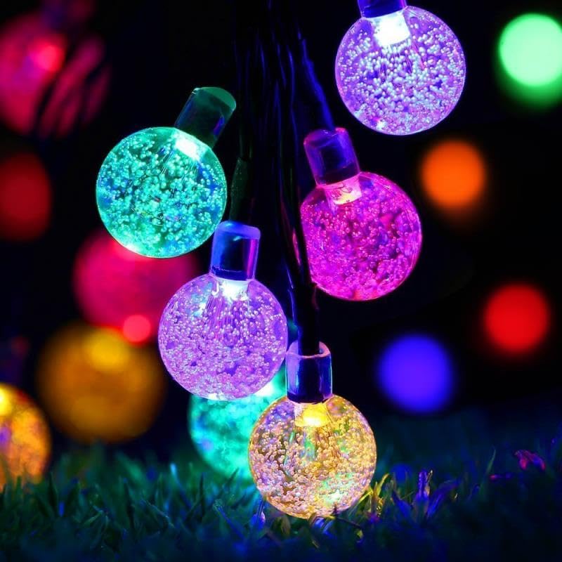 Oreunik Solar String Lights Outdoor, 8 Mode Crystal Ball Outdoor Light for Garden Decorations,Solar Garden Lights for Yard Porch Patio Party Christmas Wedding Decorations (Colorful, 30LED)
