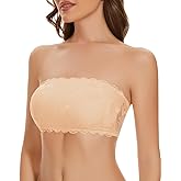 WOWENY Womens Wirefree Lace Bandeau Bra Strapless Tube Top Seamless Wireless Bras Padded Bralette