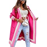 chouyatou Women's Color Block Vertical Striped Open Front Oversized Hooded Long Cardigan Sweaters with Pockets