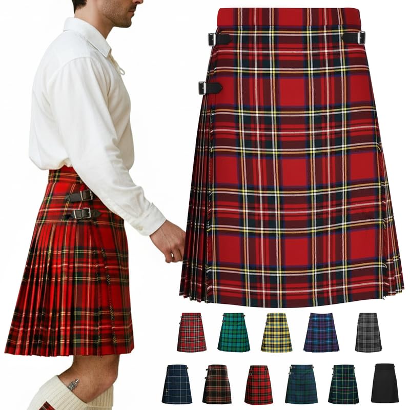 Men’s 5 Yard Tartan Kilt - Authentic Scottish Tartans - Adjustable Leather Straps, Soft Non-Itchy Fabric, Comfortable Fit - Wedding, Stag Party & Formal Wear Kilt