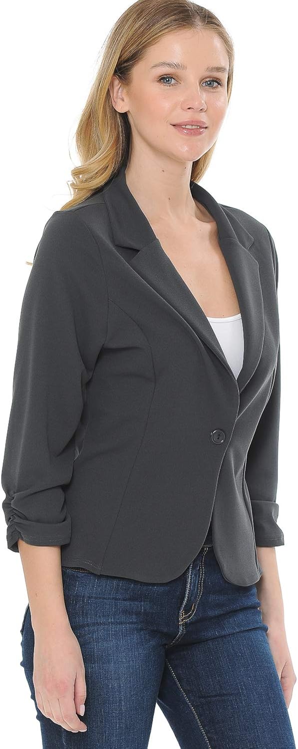 MINEFREE Women's 3/4 Sleeve Lightweight Casual Work Knit Blazer Jacket (S-3XL) at  Women’s Clothing store
