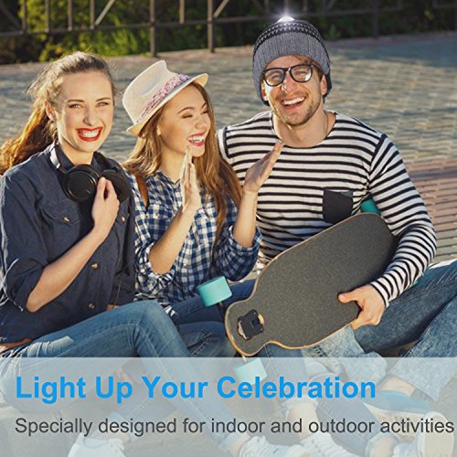 Qshell Stylish LED Bulb Light Up Beanie Hat Knit Cap Pom Pom Twinkle Lights 4 feet 18 LEDs for Men Women Indoor and Outdoor, Festival, Holiday, Celebration, Parties, Bar, Christmas Gifts - Gray