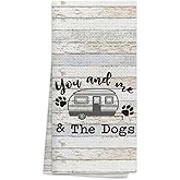 OHSUL You and Me and The Dogs Camping Kitchen Towels Dish Towels Dishcloth,Funny Camping Hand Towels Tea Towel for Bathroom Kitchen RV Camper Trailer Decor,Campers Camping Lovers Gift,Dog Lover Gifts