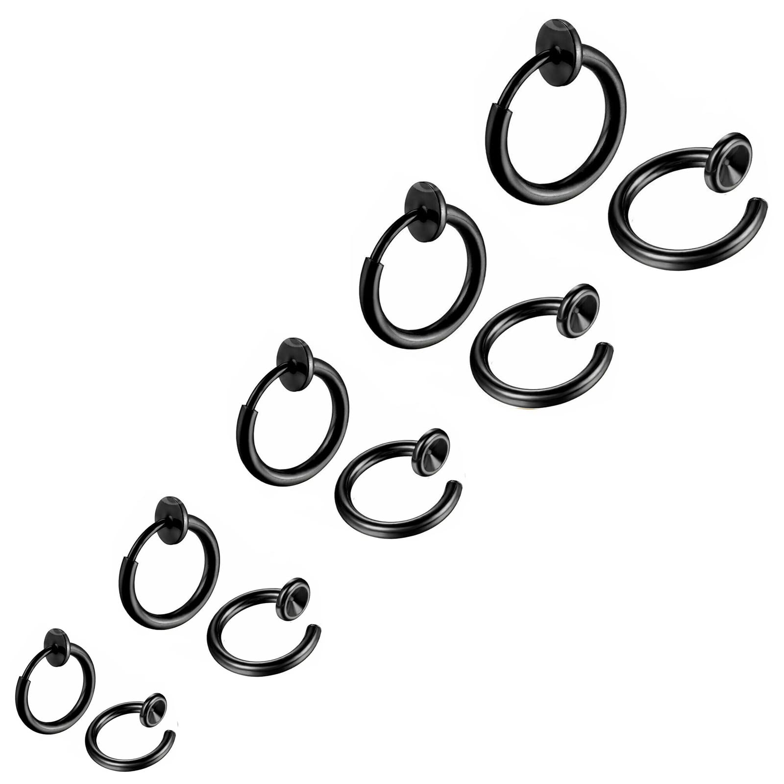 Bo Win 5 Pairs Stainless Steel Non Pierced Earrings for Men Women Boys Girls Clip On Earrings for Unpierced Ear Cuff Black Earring Fake Small Hoop Earrings Set for Men Women Magnetic Earrings Sleeper