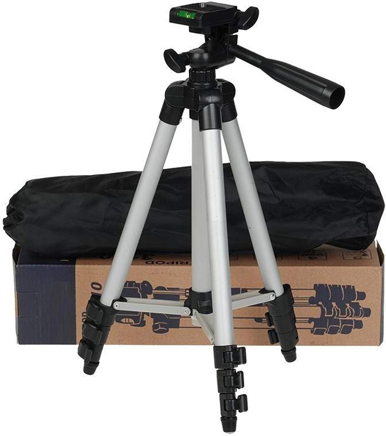 Teconica 3110 Portable and Foldable Metal Tripod with Mobile Clip Holder Bracket, Stand with 3-Dimensional Head for Making Like and Tiktok Videos - {Silver}