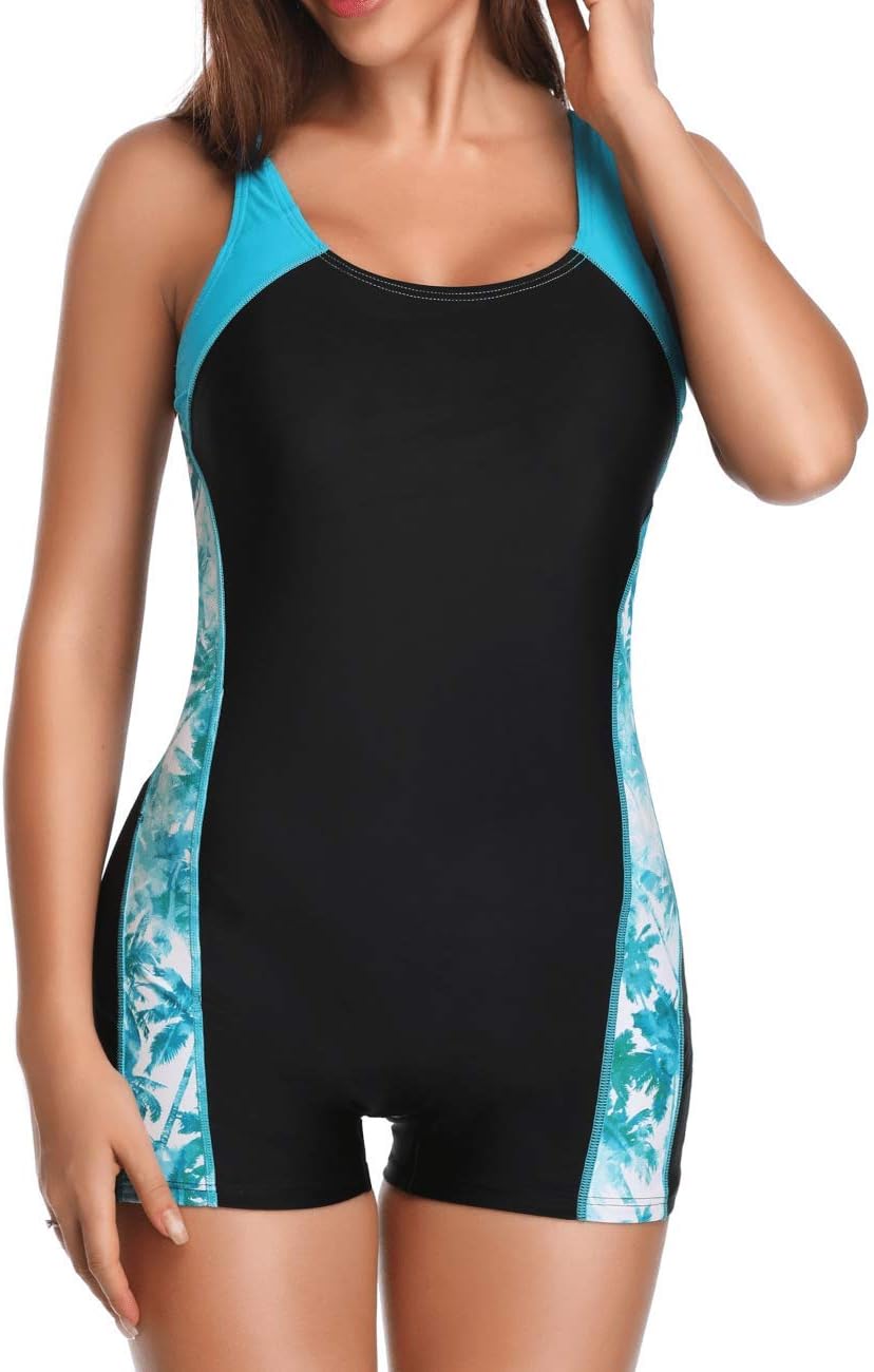 Women's Athletic One Piece Swimsuits Boyleg Swimming Suit Sport Bathing Suits for Teens with Shorts Swimwear
