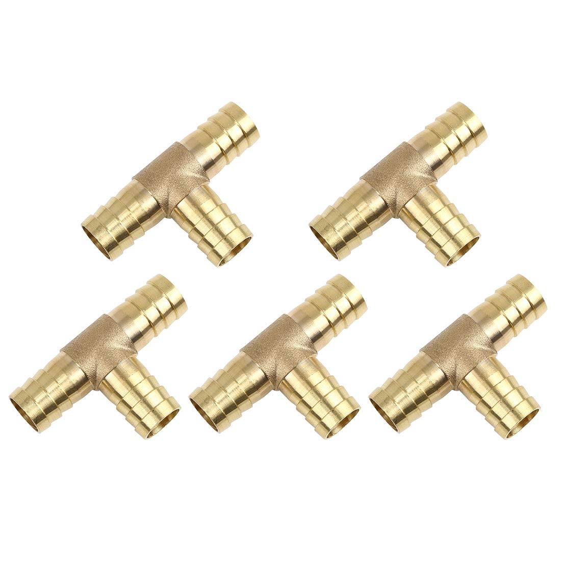 X AUTOHAUX 16mm Hose Barb Brass Joiner Tee 3 Way Adaptor for Air Water Oil 5pcs