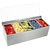 MOLIGOU Chilled Condiment Server, Stainless Steel Chilled Condiment Tray with Lid, Ice Fruit Serving Containers with 5 Removable Compartments