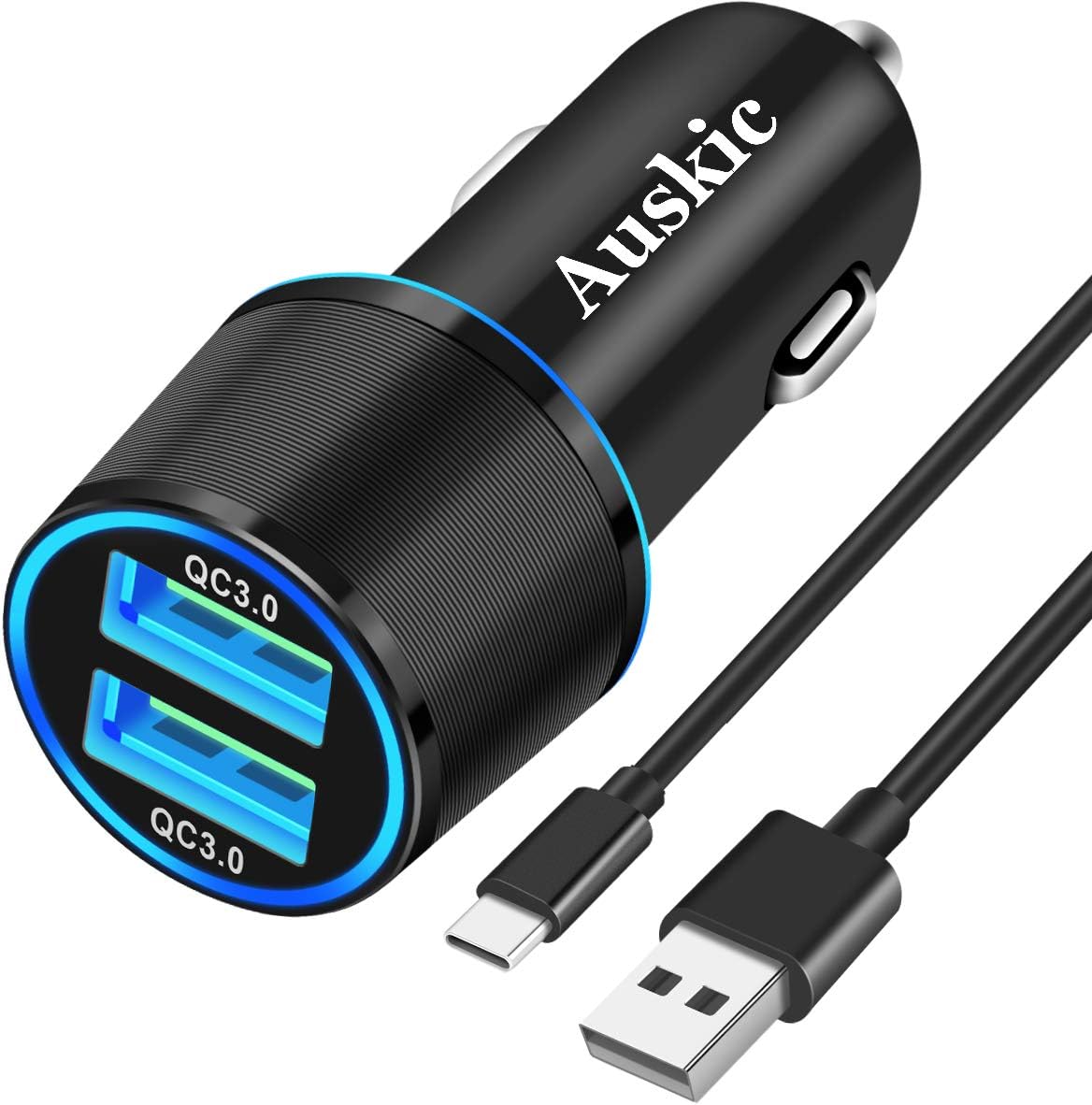 Usb C Fast Car Charger for Samsung Galaxy S20 Plus/ S20/S10 Plus/S10/S10e/S9 Plus/S9/S8+/S8/Note 10 Plus/10/9/8, Car Charger Fast Charging Quick Charge 3.0 Dual Ports 36W with Rapid Type C Cable 3.3ft