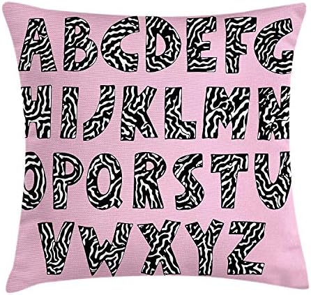 K0k2t0 Pink Zebra Throw Pillow Cushion Cover, Funky Letters Written in Zebra Skin Stripes Animal Theme Design, Decorative Square Accent Pillow Case, 18 X 18 inches, Baby Pink Black and White