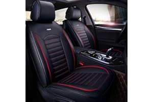 otoez Universal Leather Car Seat Covers 5 Seat Full Set Automotive Seat Protector Replacement Car Cushion Compatible with Most Vehicles Trucks SUV Honda Toyota Chevy Ford Nissan Hyundai (Black + Red)