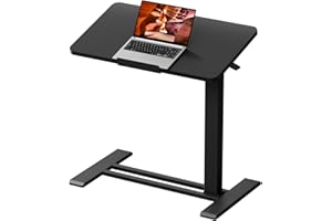 FitStand Medical Adjustable Overbed Bedside Table with Casters 90° Tilting Desktop Pneumatic Mobile Rolling Laptop Computer Standing Desk Cart with Tray, Hospital Table(27.6" W x 15.7" D, Black)