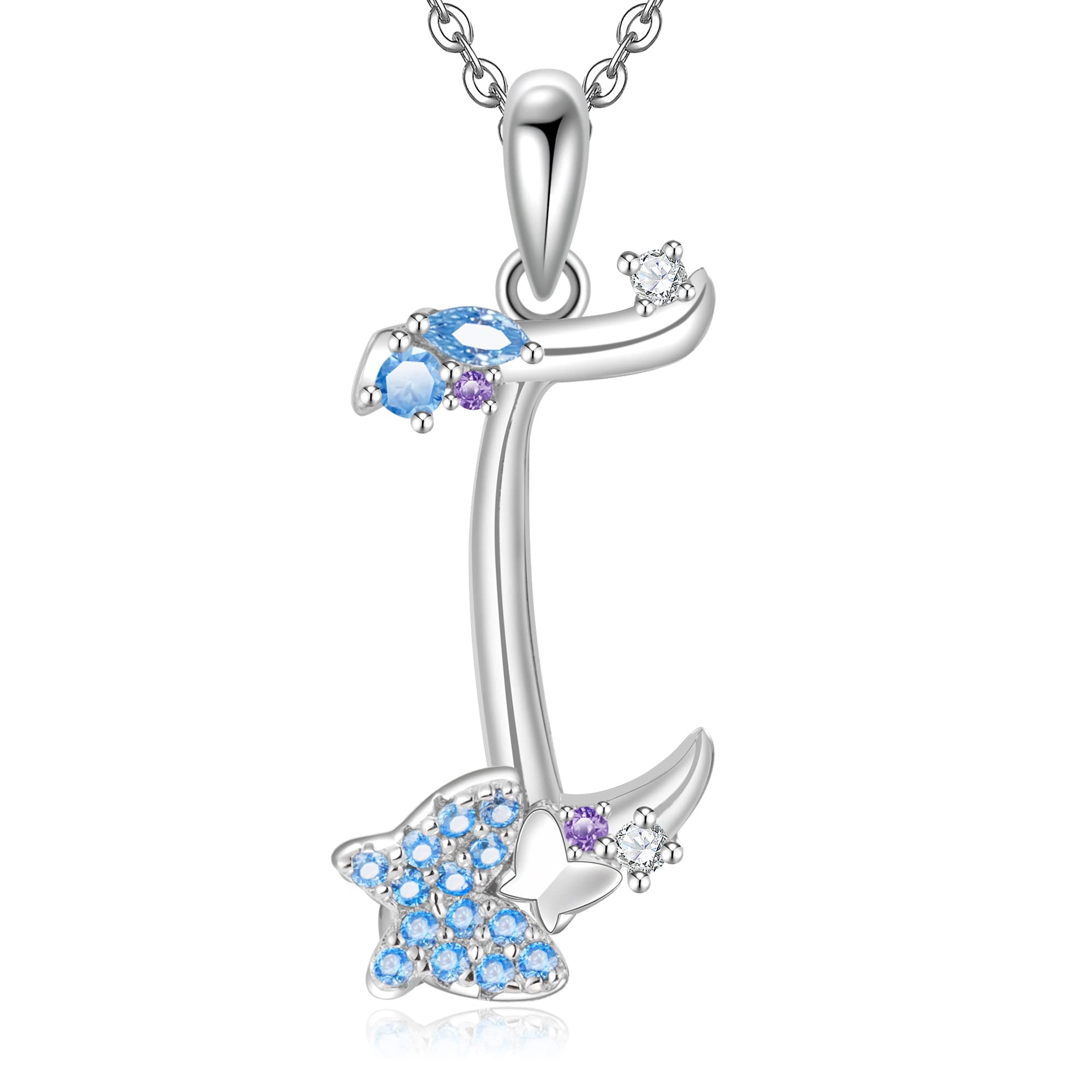 Initial Necklace for Women 925 Sterling Silver Butterfly Letter Pendant Gift for Women