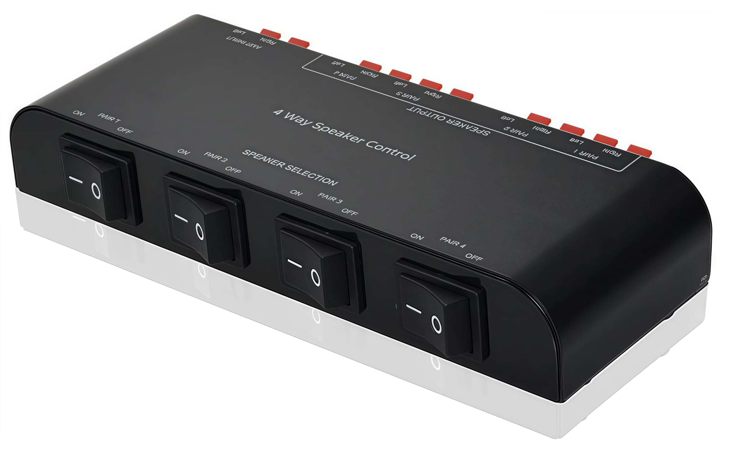 Adwits 4-Channel Speaker Switcher Selector Box with Terminal Claps 200W RMS Max 100W Switchable, Black