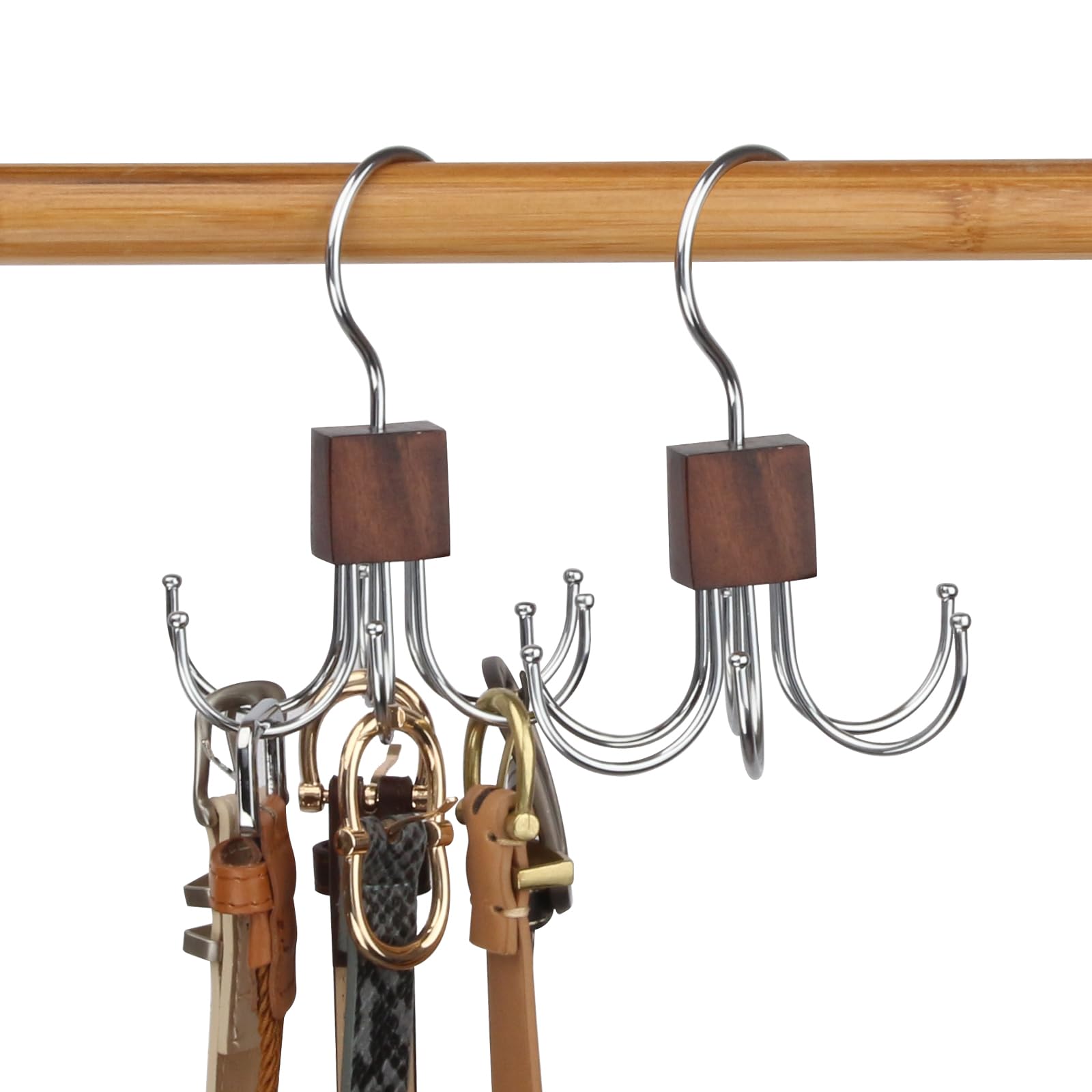 LMSAWK 2 Pieces Belt Hanger For Closet, Hanging Holder Storage Hook for Belt, Rotatable Belt Rack Closet Accessories, for Socks, Belt, Gloves, 6 Hooks, Retro Color