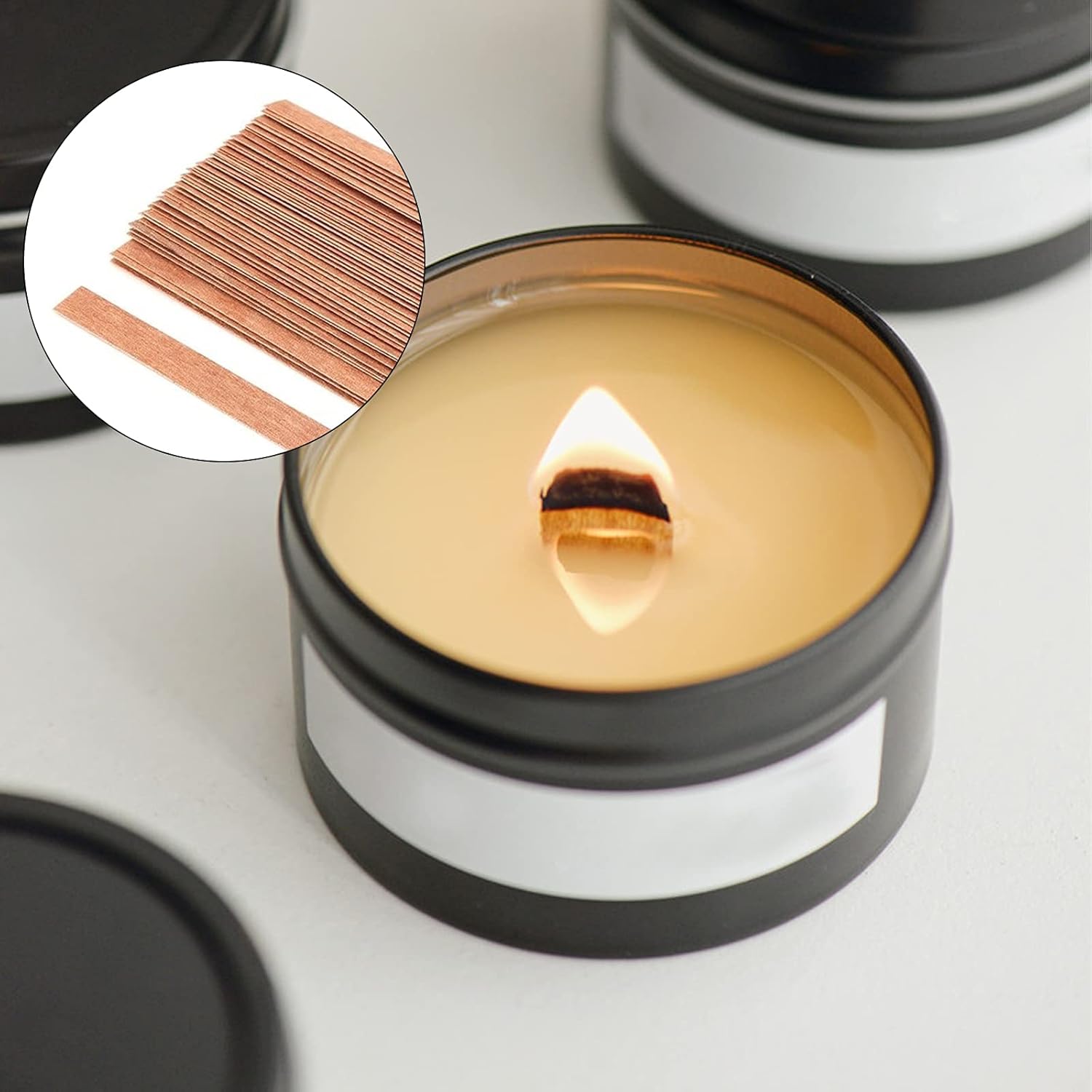 50 Pcs Wooden Wicks for Candle Making Rose Gold Candle Wick Trimmer and Iron Stands, Natural Wood Wicks for Candlemaking, Soy Wax Flakes for Candle Wax Making, Candle Making Supplies