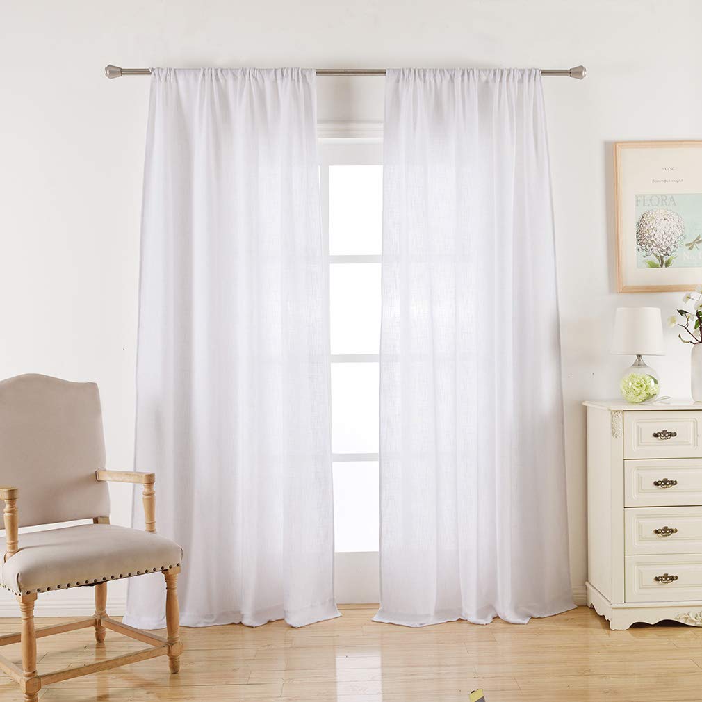 Valea Home Soft Burlap Natural Rod Pocket Window Curtain Panels for Living Room Patio Door, 52 x 108 inches, 1 Panel, White