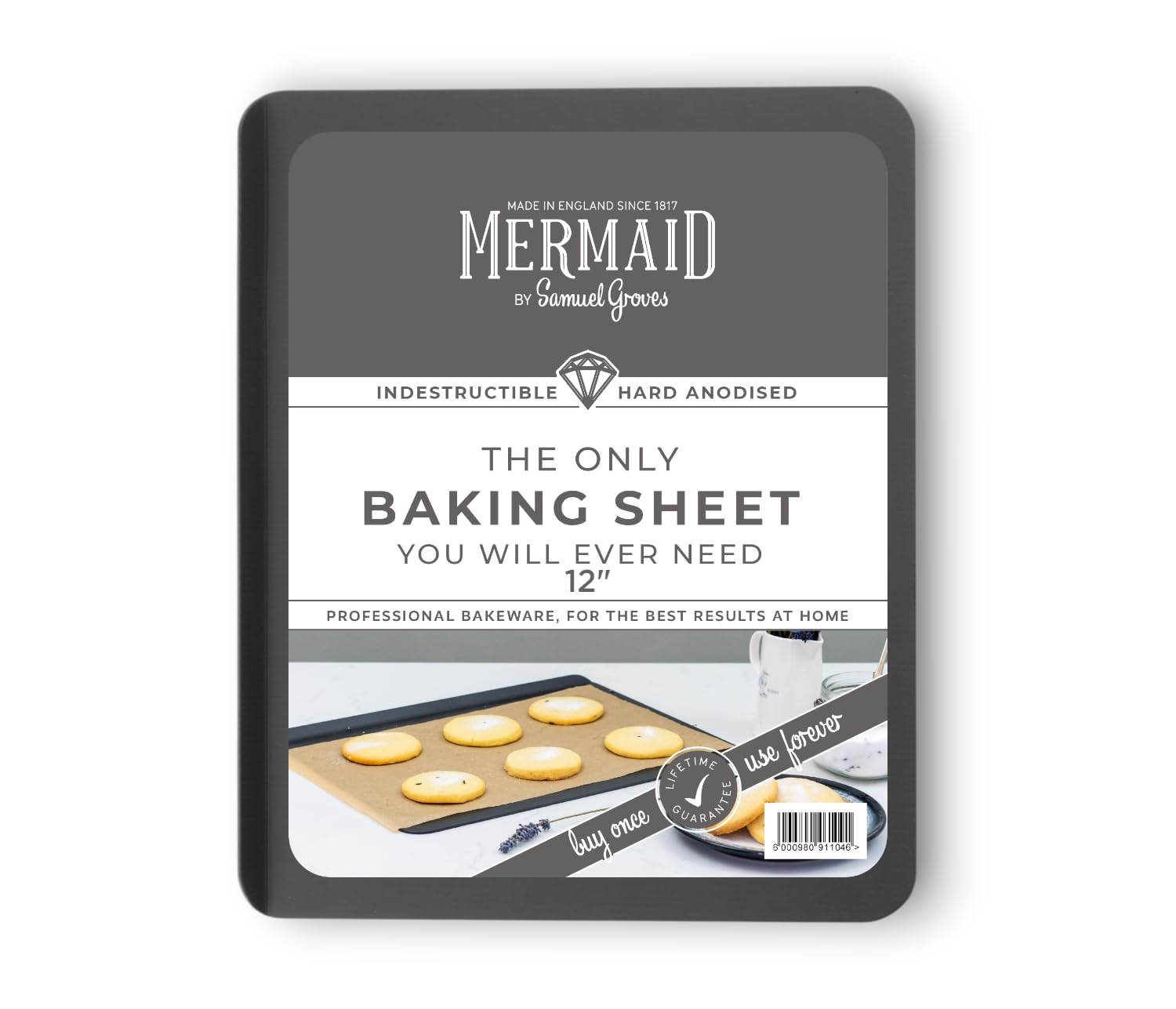 Mermaid 12" Hard Anodised Slide Off Baking Sheet – UK Made Professional Naturally Non-Stick Baking Trays for Cookies, Pastries & Everyday Baking (30cm x 26cm)