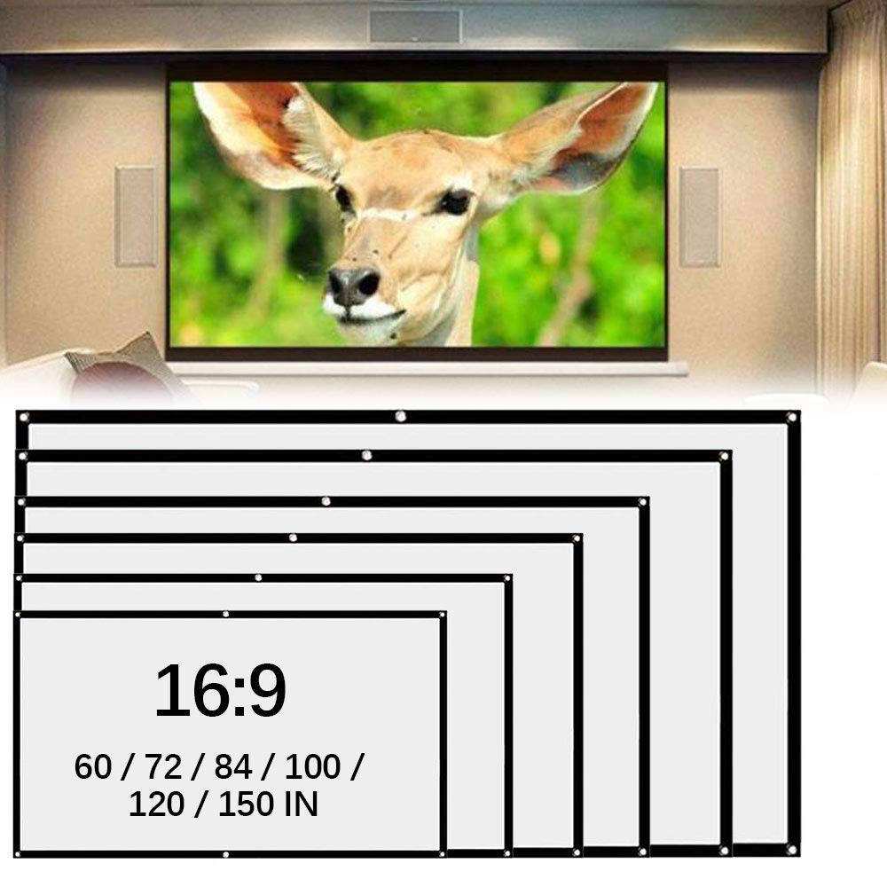 RASHION Projector Screen, Portable Projector Screen with 16:9 HD Screen for School Home Theatre Cinema, Foldable Projection Screen 60"/72"/84"/100"/120"/150" (72 inch)
