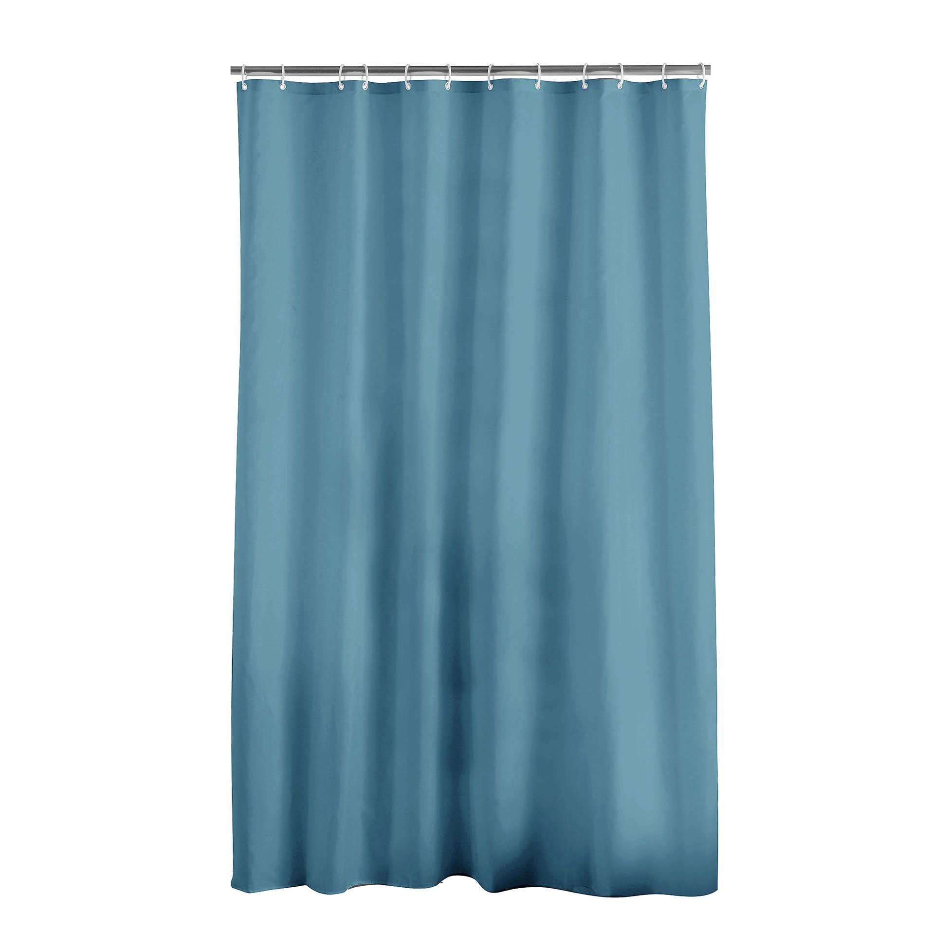 Douceur d'Intérieur Shower Curtain with Hooks, Polyester, Petrol, 180L X 200H cm (1 Panneaux)