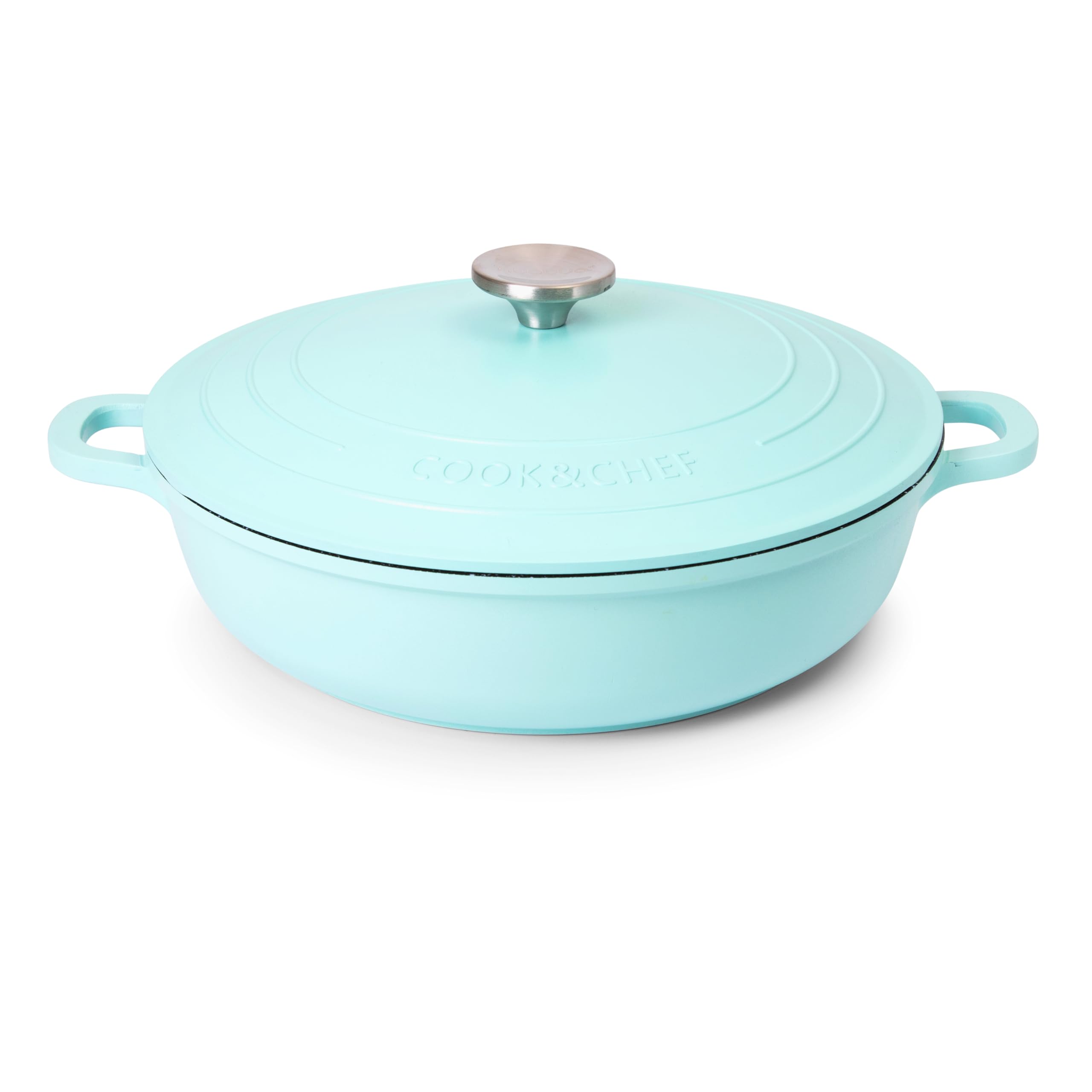 Casserole Dishes with Lid Oven Proof – Non Stick Shallow Dutch Oven – Induction Cooking Pot – Oven Safe Aluminium Stockpot – 3.9L, 28cm, Teal – by Nuovva