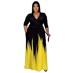 Runwind Plus Size Dress for Women 3/4 Sleeve V Neck