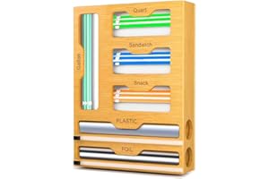 Jiarznh 6-in-1 kitchen drawer organizer, featuring aluminum foil and plastic wrap cutters and 4 food storage bag dispensers, 