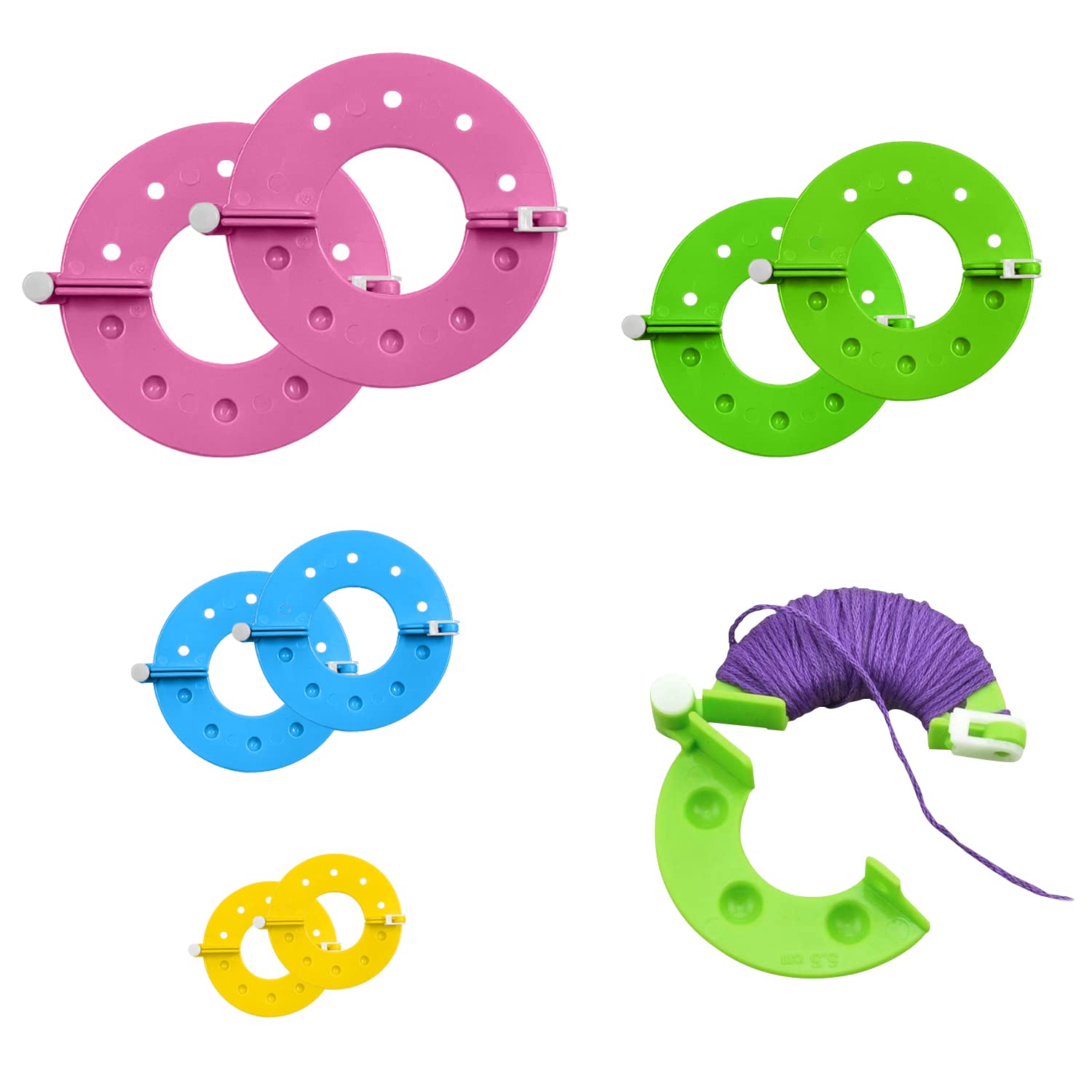 NINVVS 8-Piece Pompon Machine, Pompon Manufacturing Tools, Pompon Knitting Tools, Pompon Knitters, DIY Handmade Pompons, 4 Sizes (3.5/5.5/7 and 9 cm) (Random Color), Pink, Blue, Yellow, Green