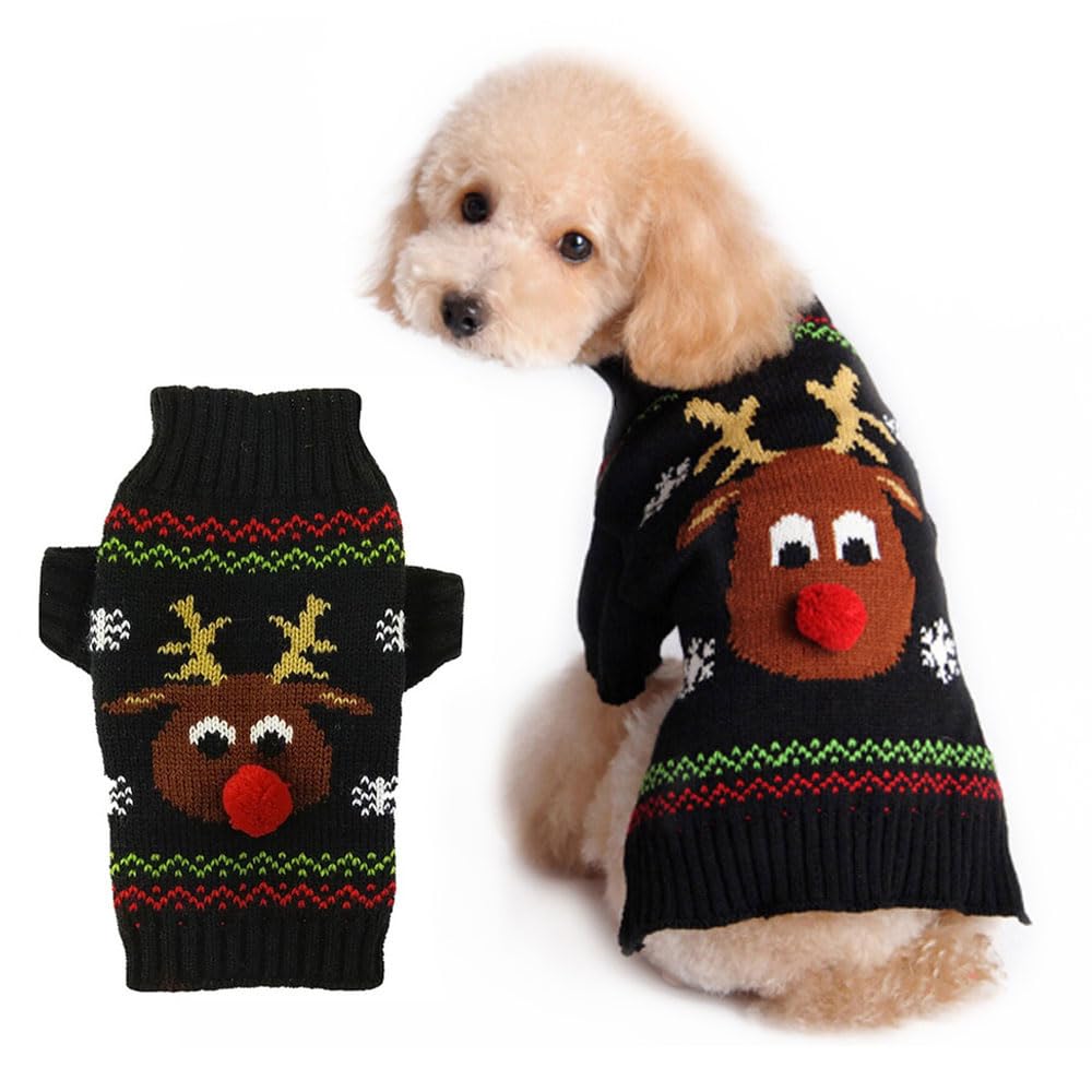 LATRAT Christmas Dog Jumper, Dog Jumper, Christmas Elk Clothing, Christmas Costume, Warm Puppy, Small, Medium Dogs (S, Black Elk)