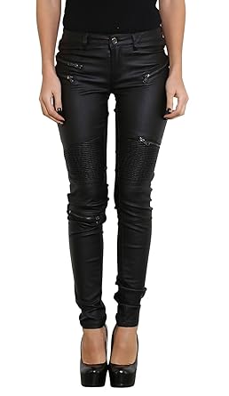 leather look stretch jeans