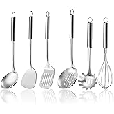 Gymdin 6-Piece Kitchen Cooking Utensils Set, Stainless Steel Kitchen Utensils with Suspendable Handle, Spatula, Slotted Turner, Soup Ladle, Slotted Spoon, Whisk, Pasta Server, Dishwasher Safe